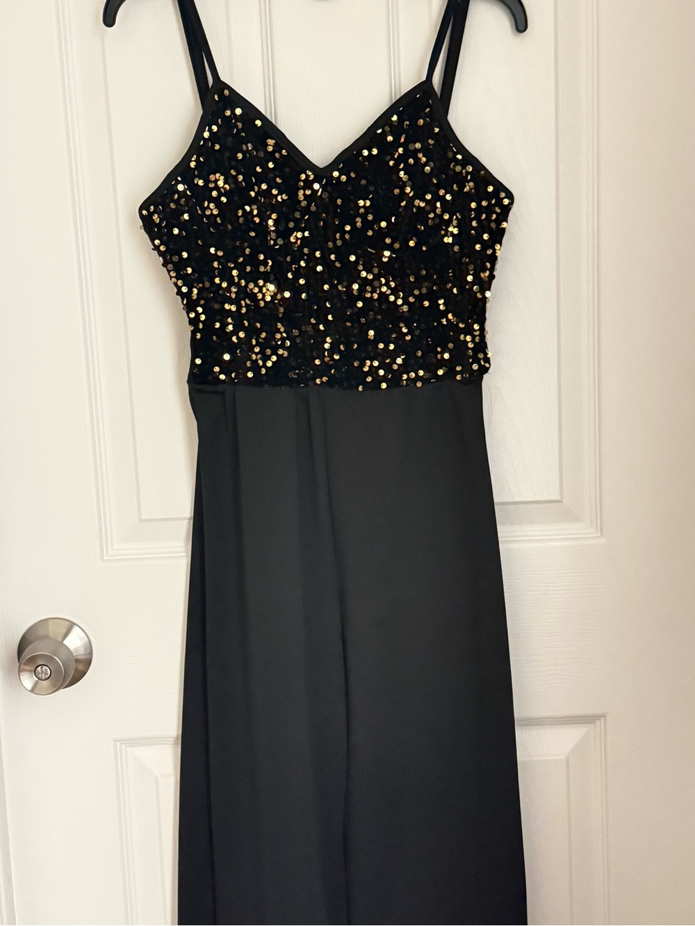 Black Sequin Bodice Evening jumpsuit.